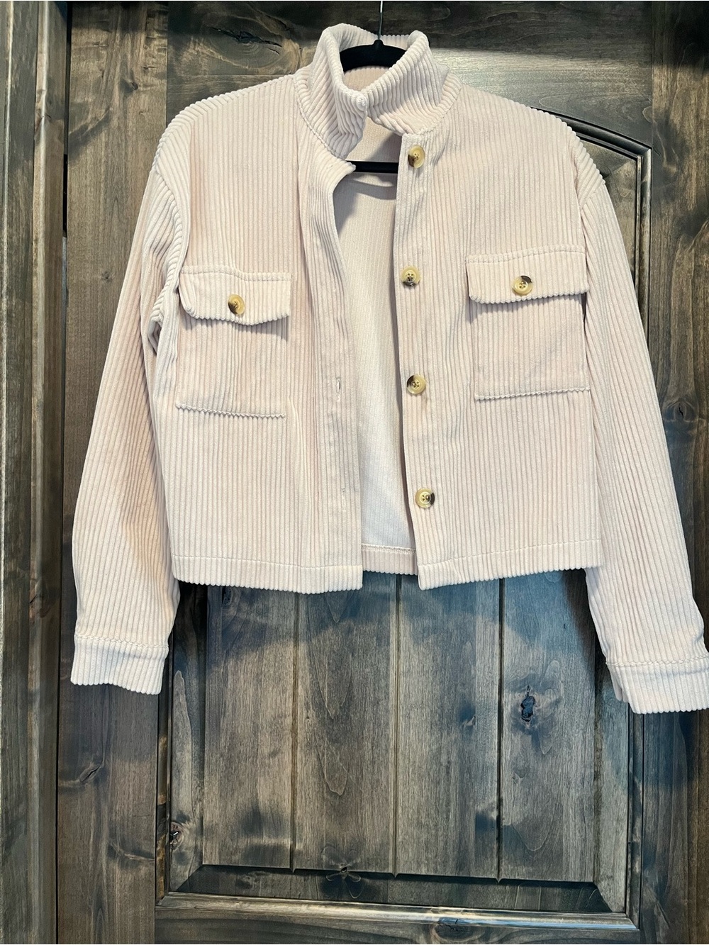 Cropped Corduroy Button-Up Jacket